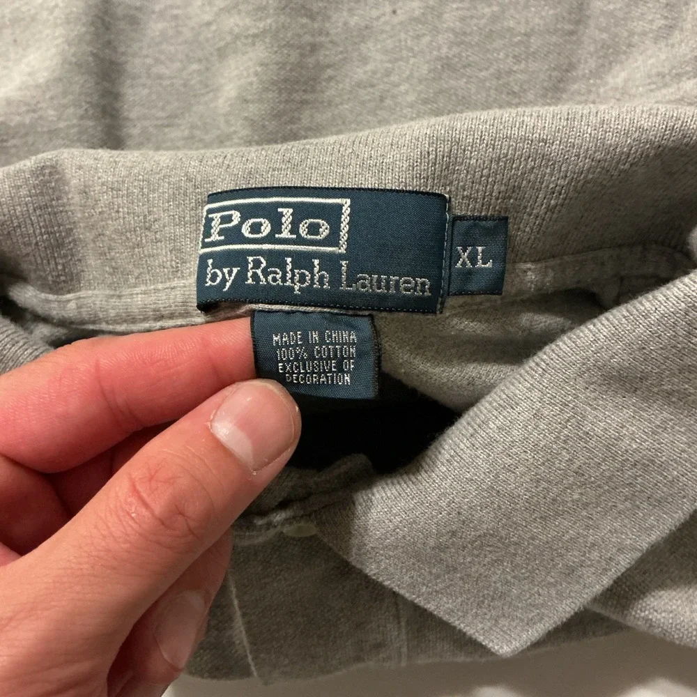 VTG Polo Ralph Lauren Big Pony Polo Shirt Mens XL Gray Short Sleeve Pique Preppy